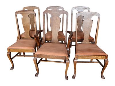 Set 6 antique match set oak claw foot dining chairs. Set of 6 antique match set quartersawn oak 