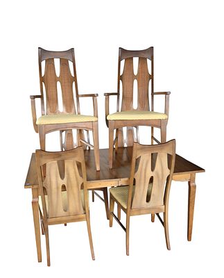 MCM 7pc Spanish walnut dining set w/3 12” leaves. Mid century modern 7 piece Spanish walnut 