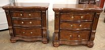 PR American Signature carved over-size night stands. Pair of American Signature burl walnut 3 Image - 2