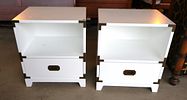 PR modern Land of Nod laminate campaign nightstands. Pair of modern style Land of Nod 1 drawer Image - 2