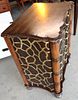 Paint decorated front natural walnut top chest. Paint decorated front 1 drawer 2 door chest with Image - 4