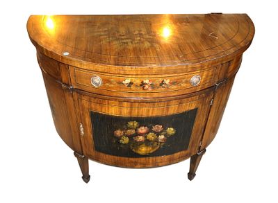 Vtg demilune paint decorated 1 drawer 1 door chest. Vintage demilune paint decorated 1 drawer 1 