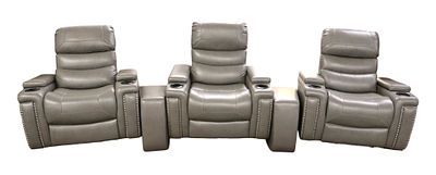NEW 5pc modular power leather lighted theatre chairs. Impressive like new 5 piece modular 