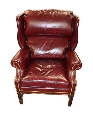 Vtg Hancock and Moore burgundy leather wing chair. Vintage Hancock and Moore burgundy leather 