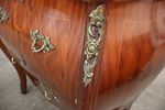 French inlaid bombay chest with bronze accents. Semi antique French inlaid mahogany 2 drawer Image - 4
