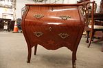 French inlaid bombay chest with bronze accents. Semi antique French inlaid mahogany 2 drawer Image - 5