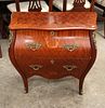 French inlaid bombay chest with bronze accents. Semi antique French inlaid mahogany 2 drawer Image - 9
