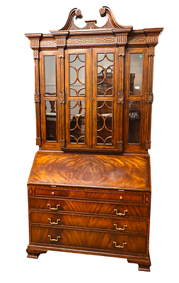 Beautiful Maitland Smith secretary bookcase in the burl mahogany, lighted with adjustable glass 