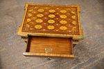 Maitland Smith French style table w/bronze accents. Maitland Smith one drawer French style table Image - 2