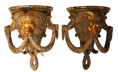 Impressive PR Maitland Smith lion granite wall sconce. Impressive pair of Maitland Smith lion 