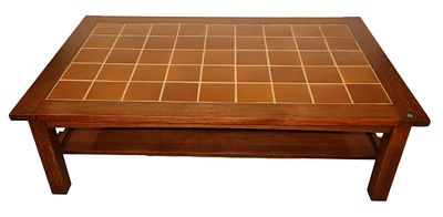 Stickley mission oak tile over-size coffee table. Stickley mission oak quartersawn and tile top 