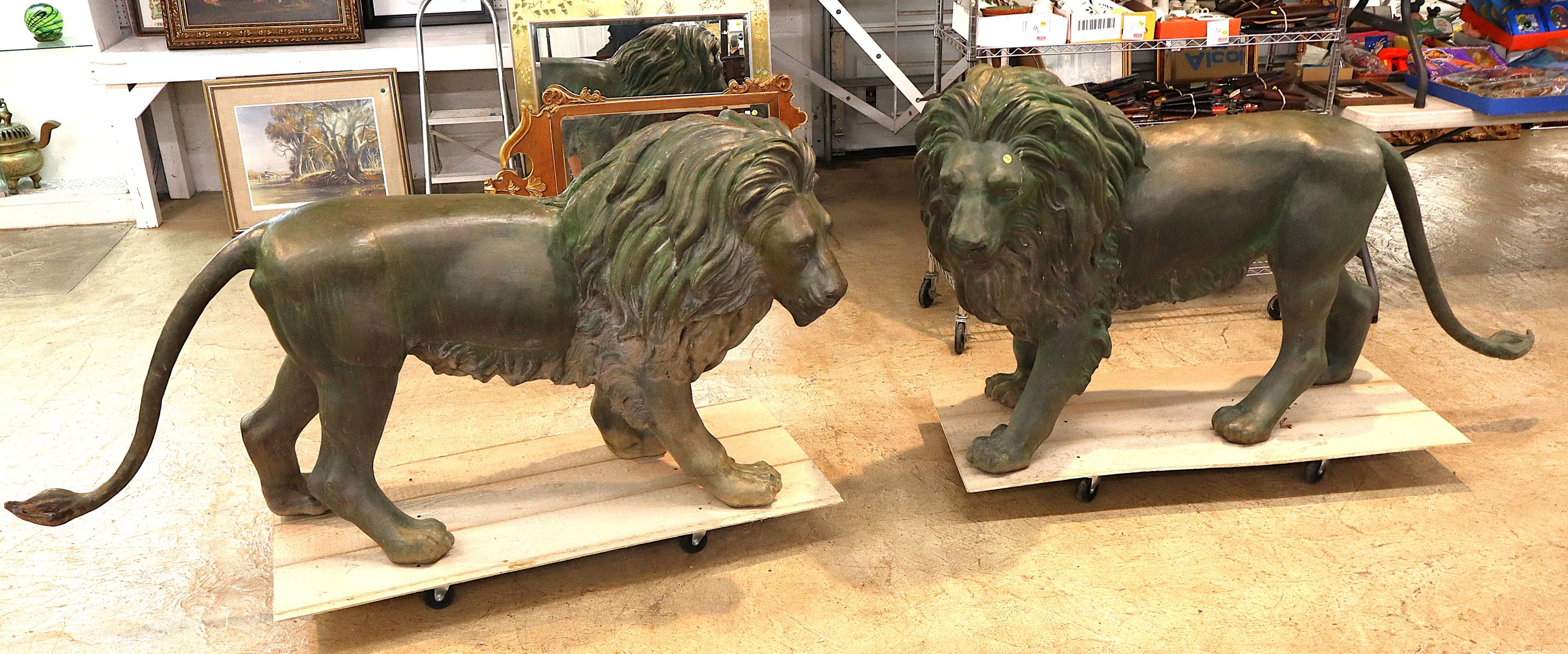Awesome 6 x 3 ft Match Pair Standing Bronze Lions