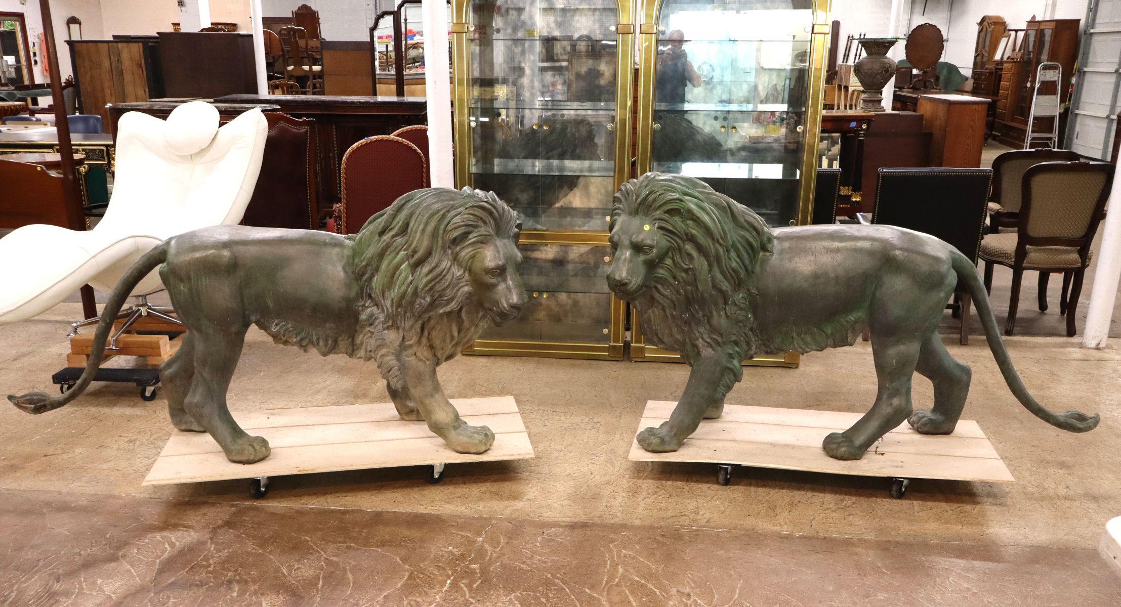 Awesome 6 x 3 ft Match Pair Standing Bronze Lions