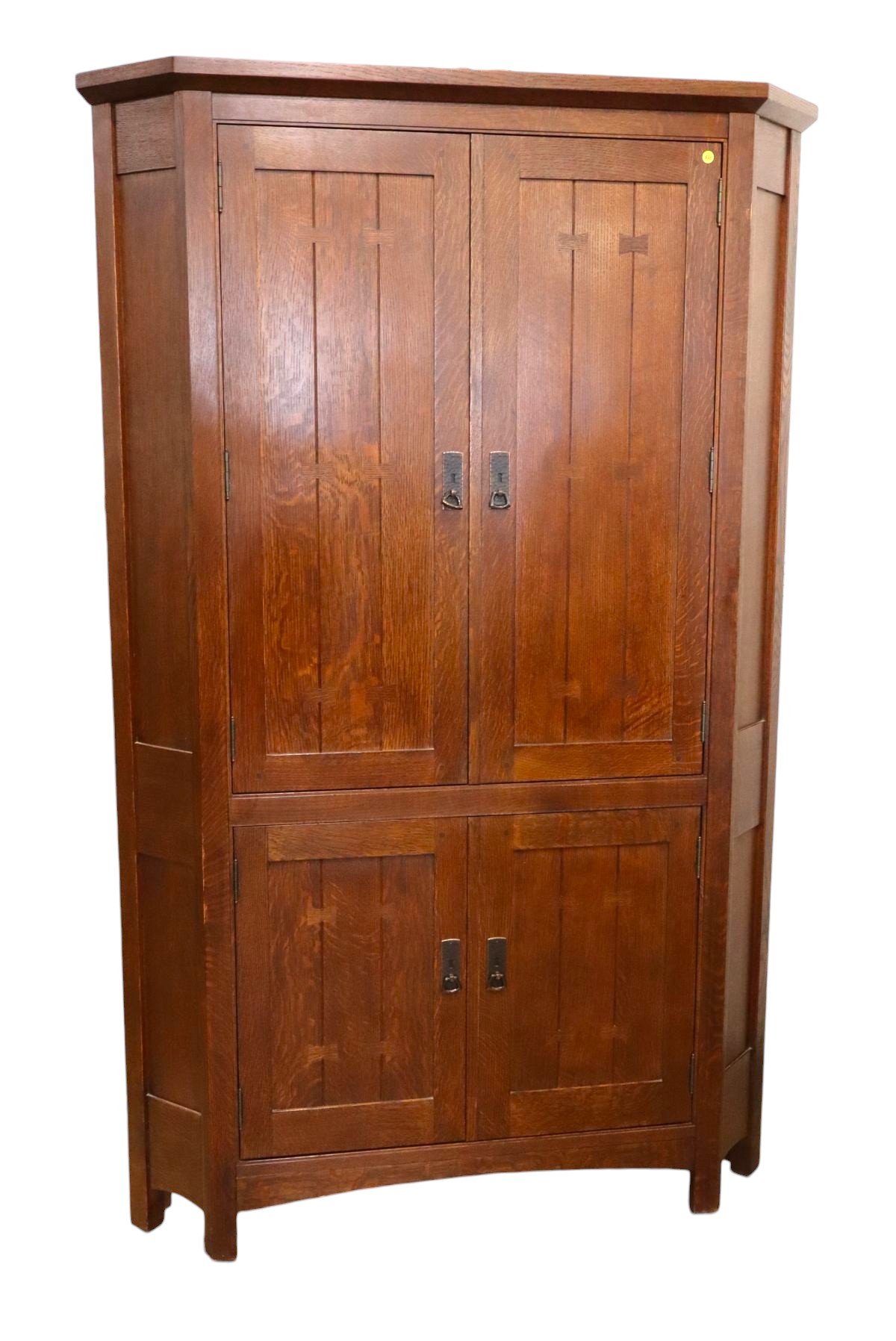 Stickley mission oak corner bow tie corner cabinet