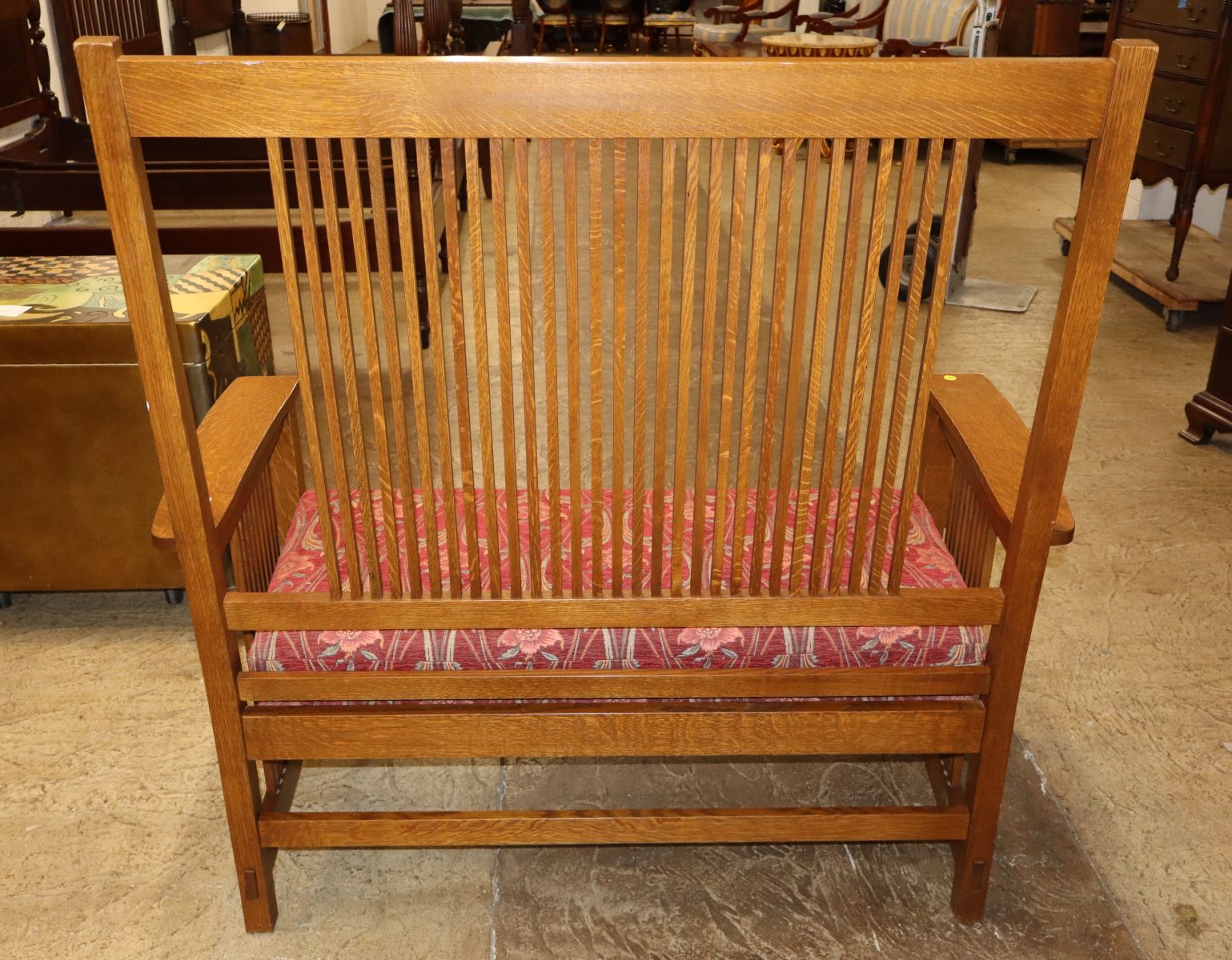 Stickley mission oak high slat double arm bench