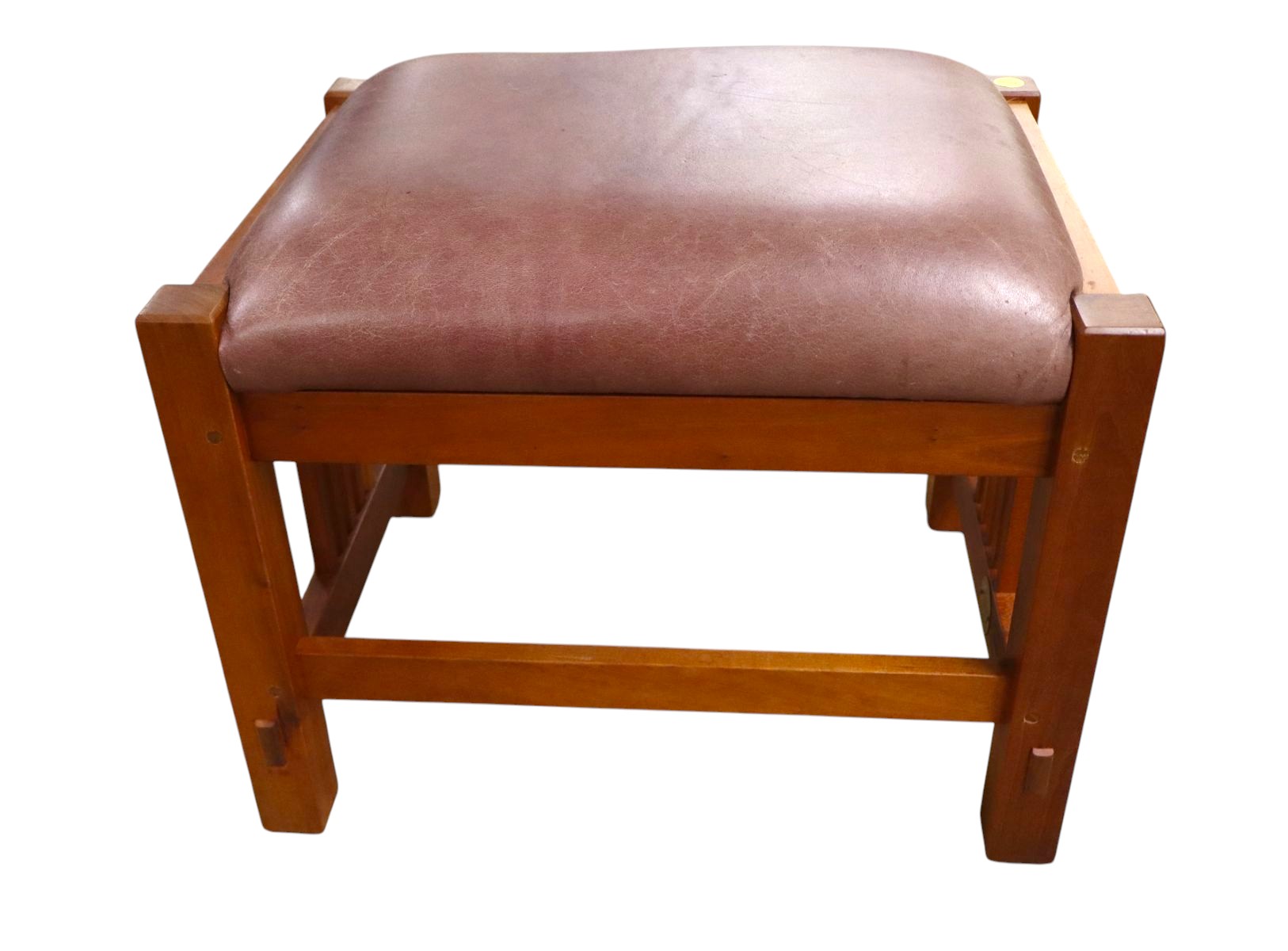 Stickley solid cherry leather slatted side footstool
