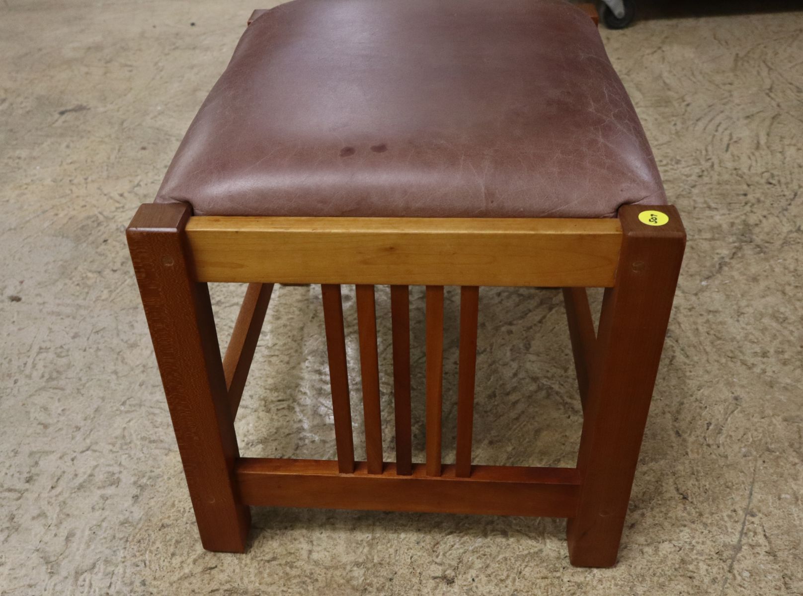 Stickley solid cherry leather slatted side footstool