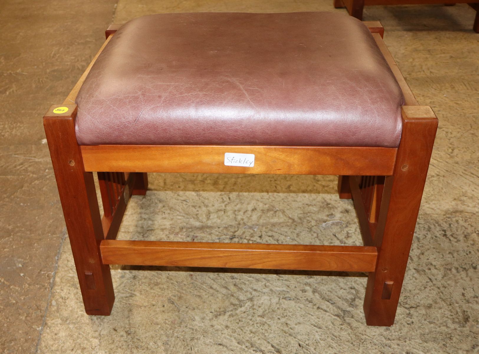 Stickley solid cherry leather slatted side footstool