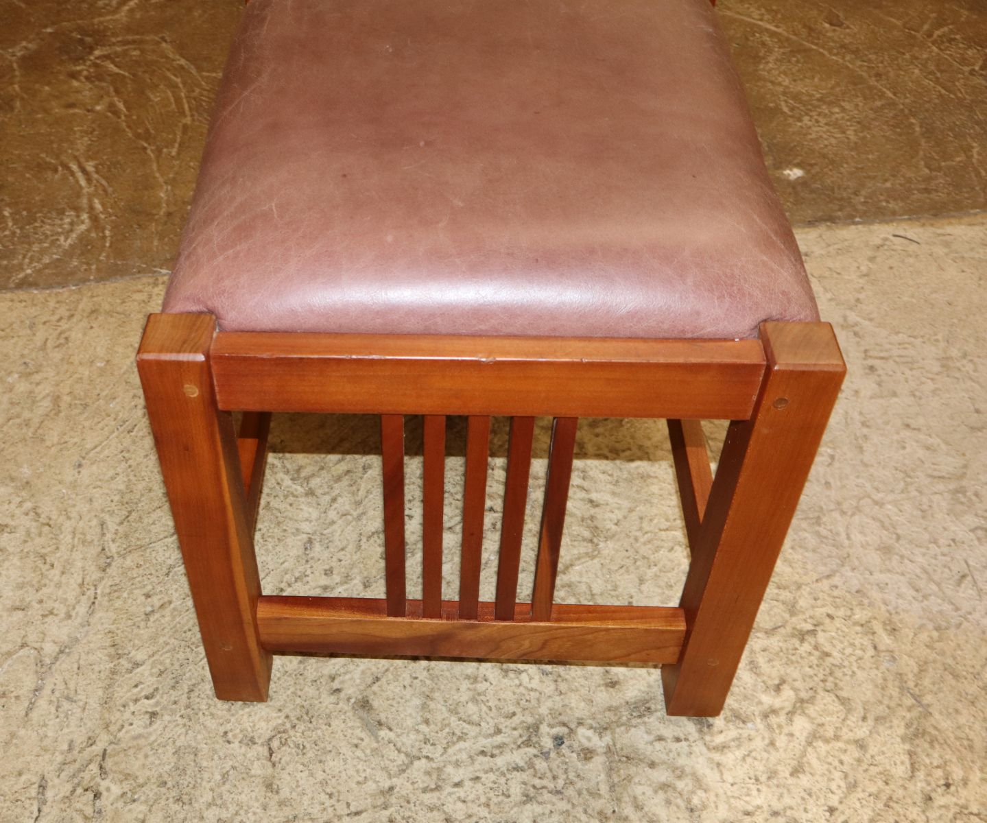 Stickley solid cherry leather slatted side footstool