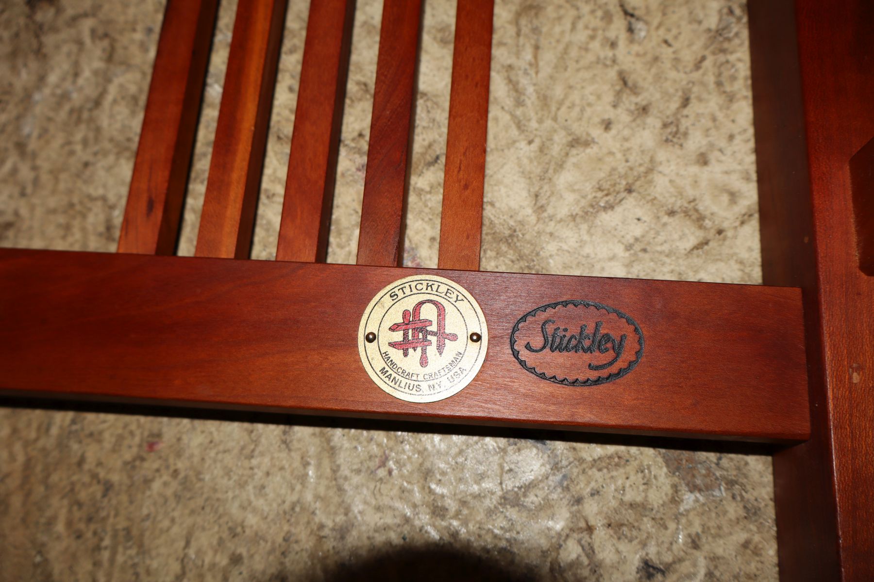 Stickley solid cherry leather slatted side footstool