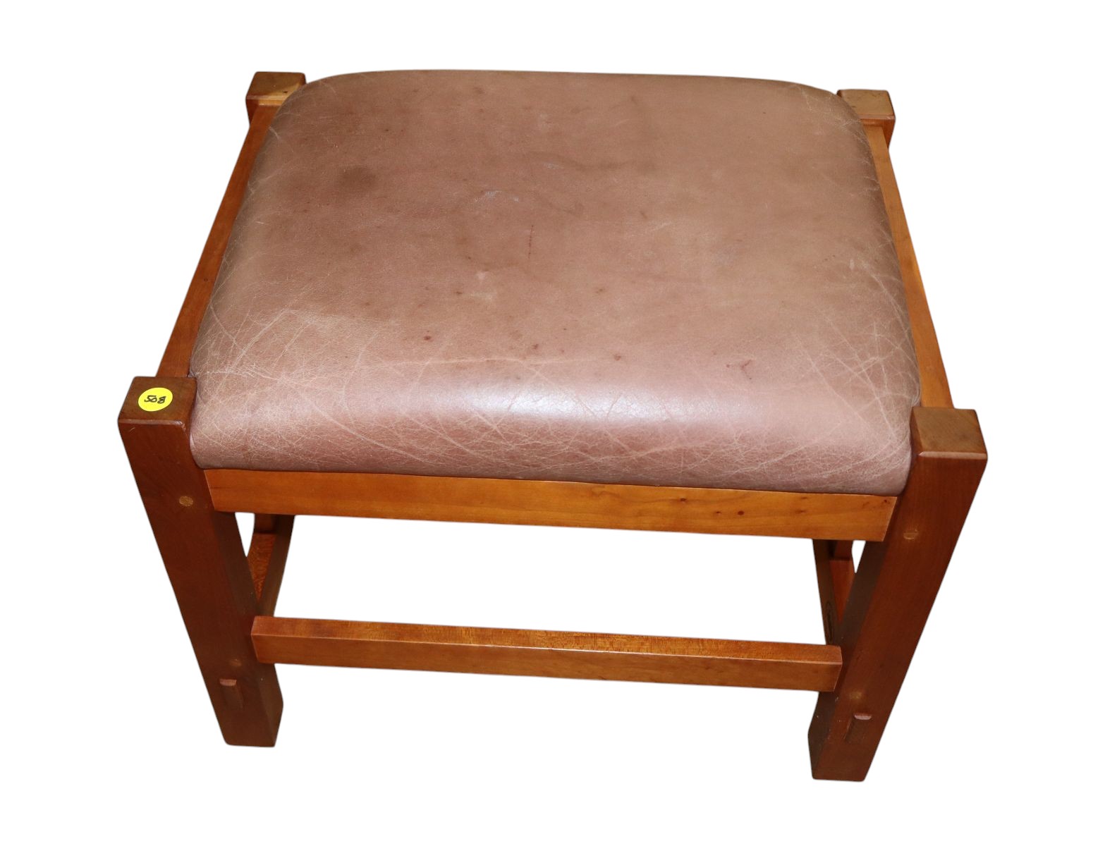Stickley cherry leather slatted side footstool