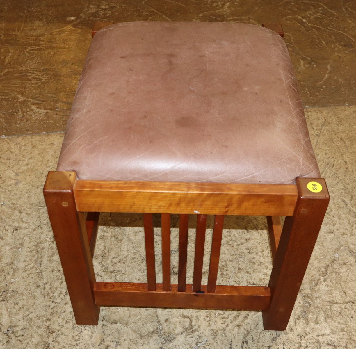 Stickley cherry leather slatted side footstool