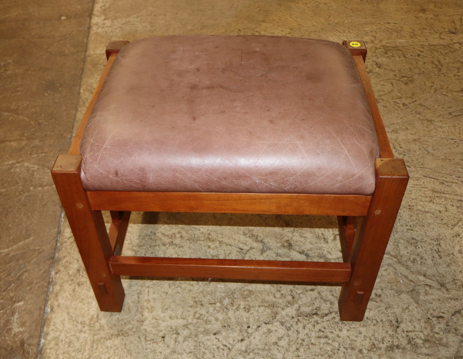 Stickley cherry leather slatted side footstool