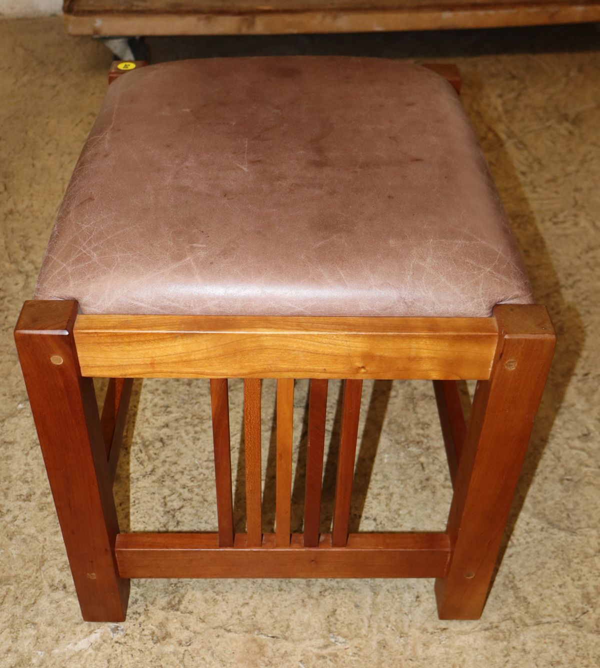 Stickley cherry leather slatted side footstool