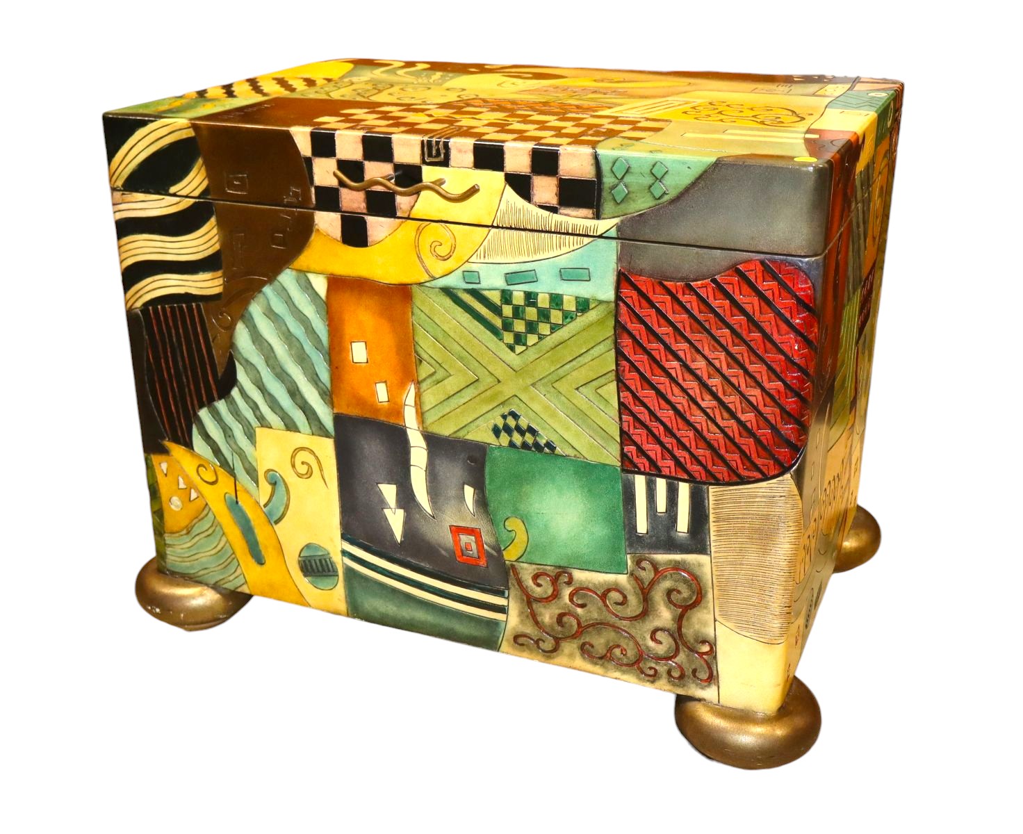Unique Picasso style paint decorated storage chest