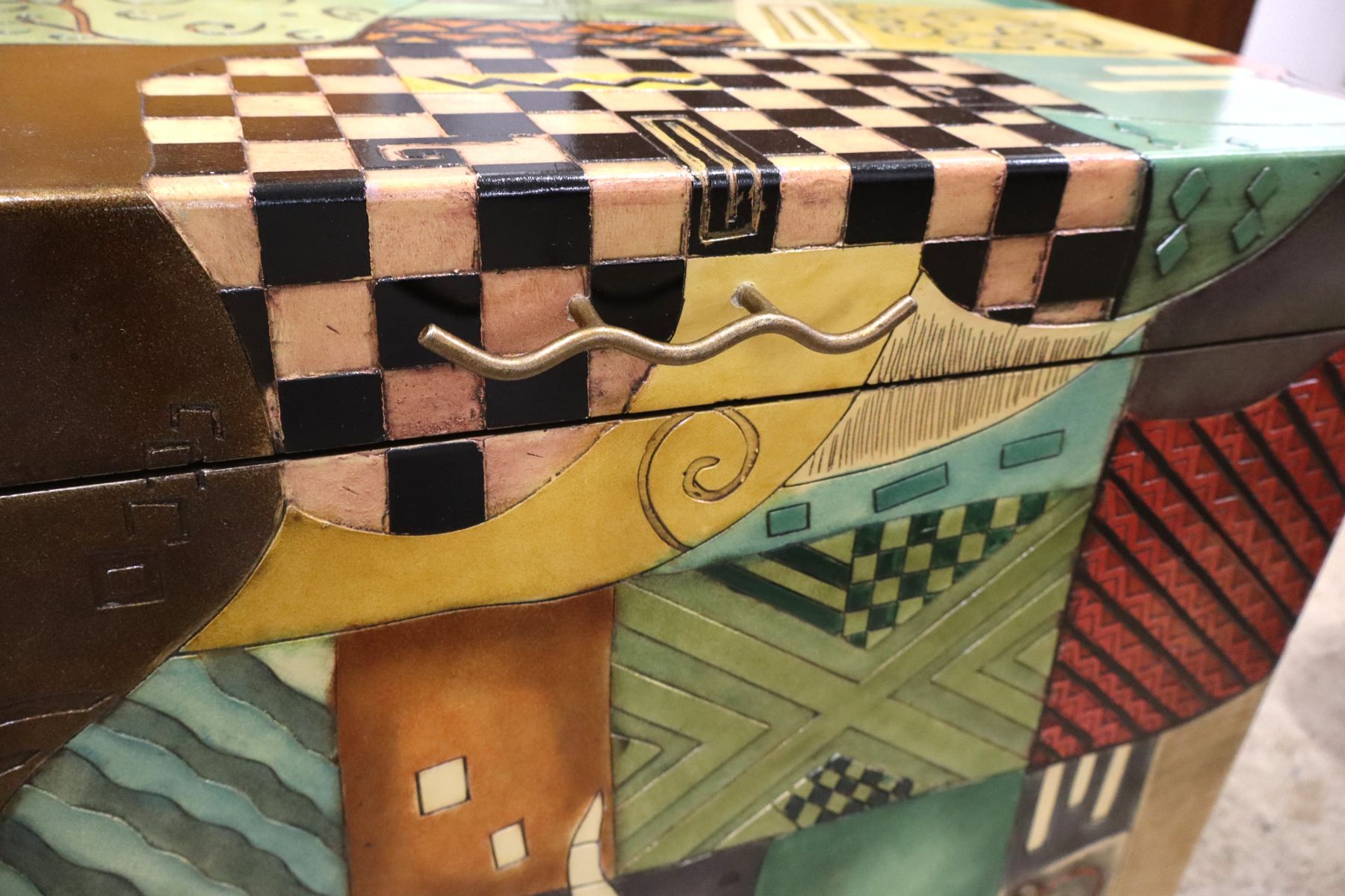 Unique Picasso style paint decorated storage chest