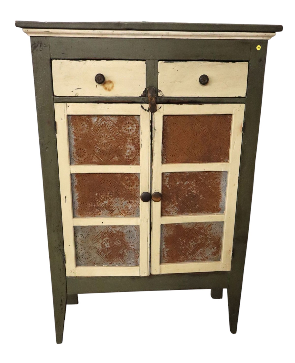Antique style paint decorated pierce tin pie safe