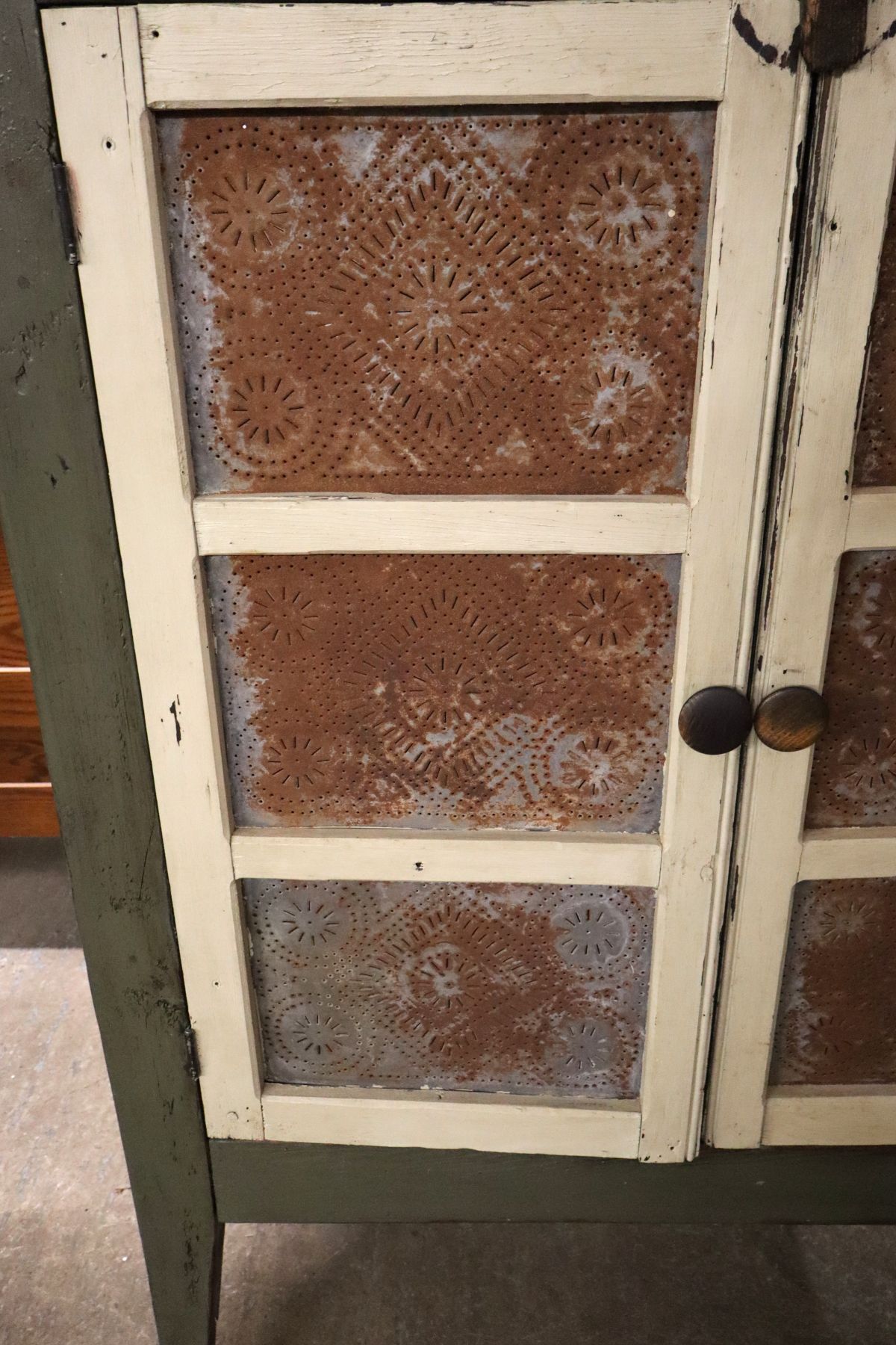 Antique style paint decorated pierce tin pie safe