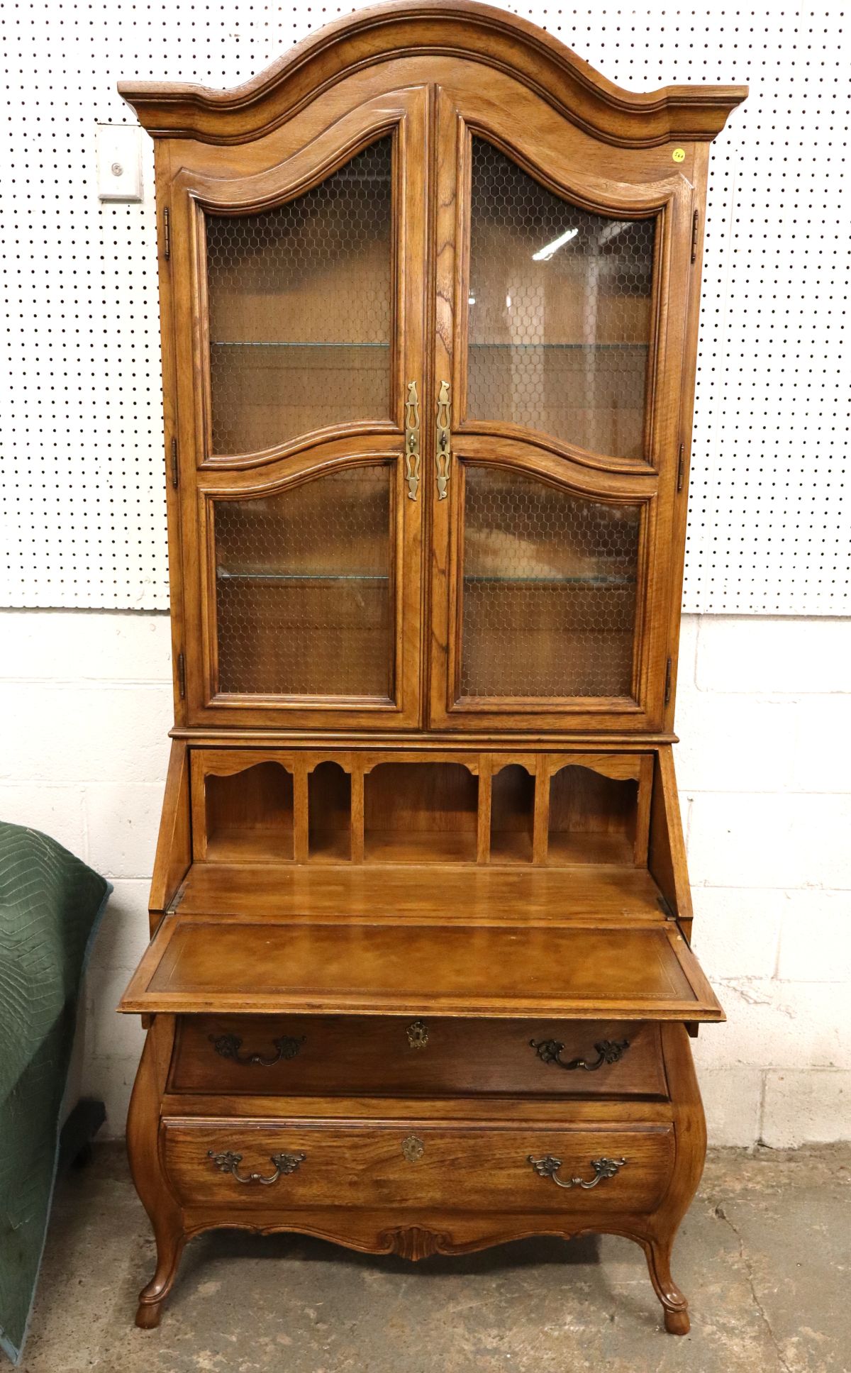 VTG Drexel country FR 2pc leather secretary bookcase