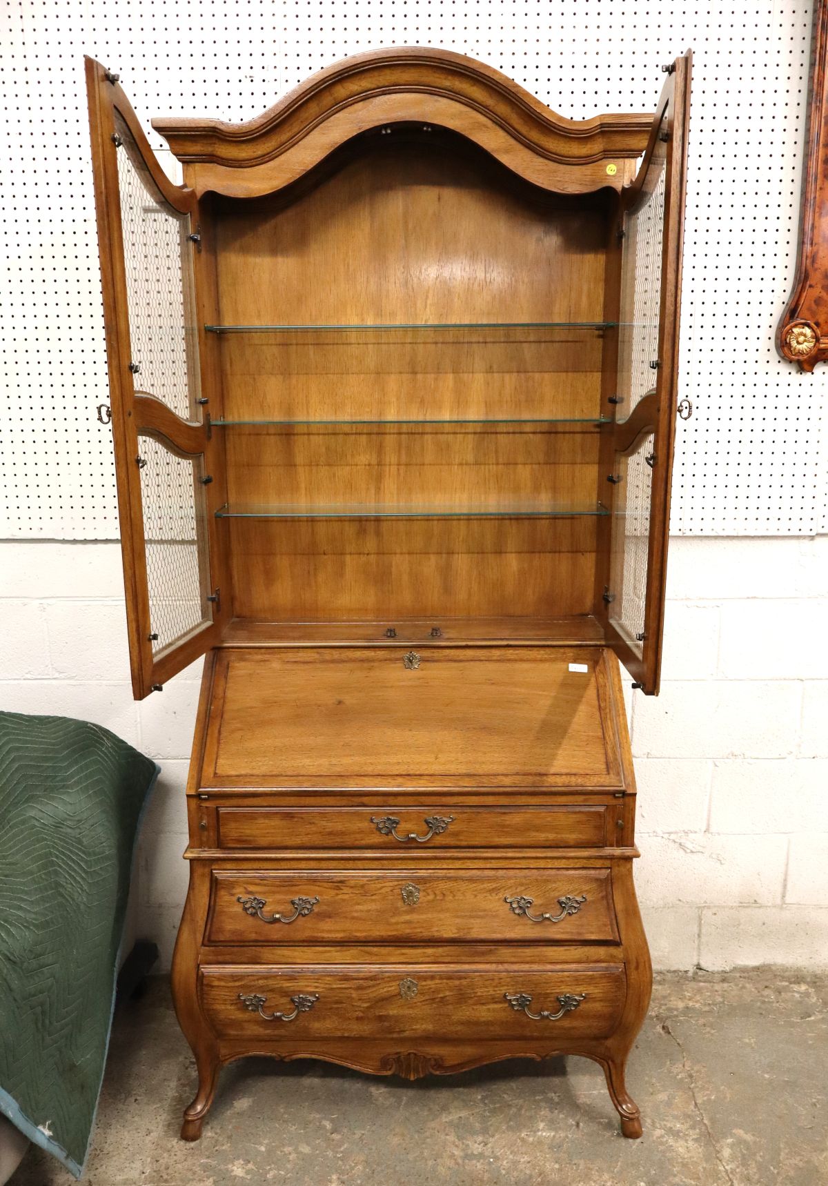 VTG Drexel country FR 2pc leather secretary bookcase