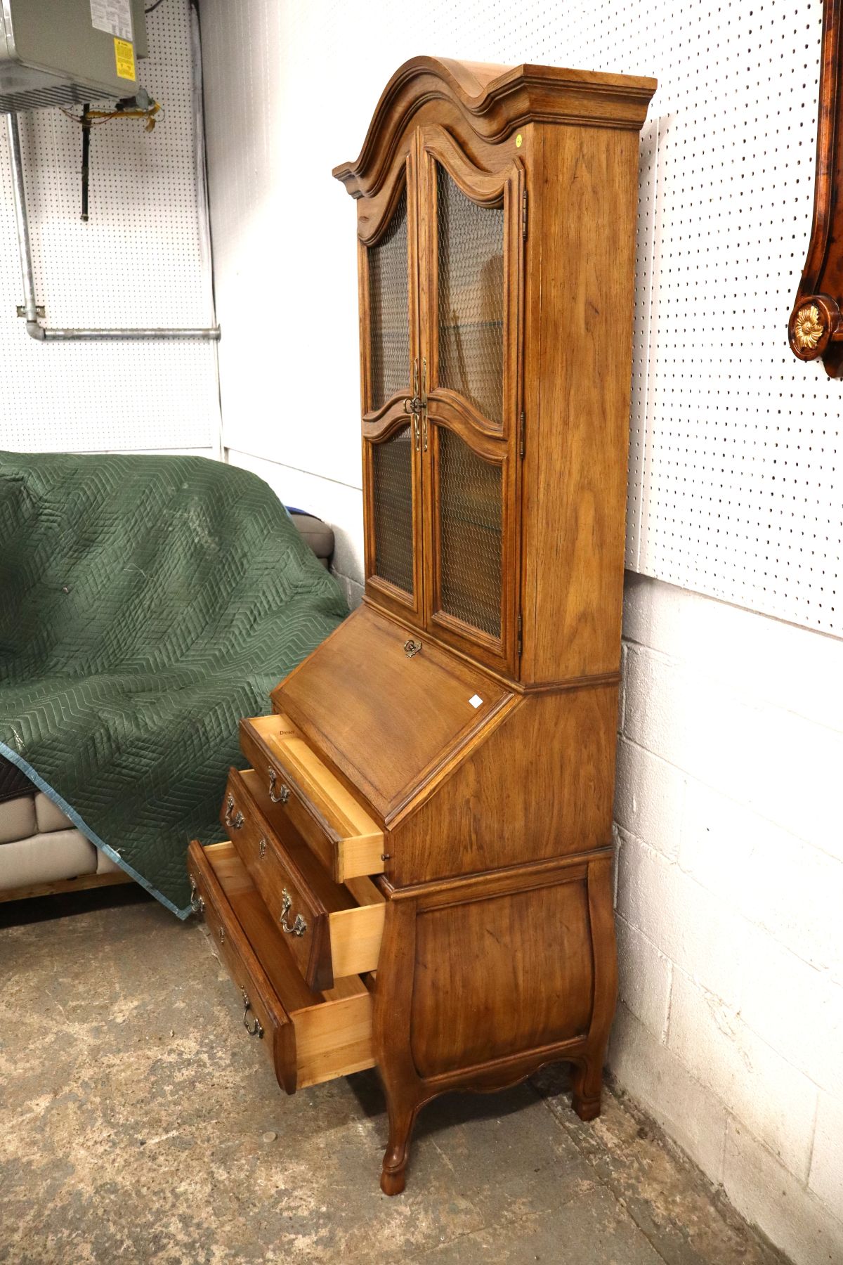 VTG Drexel country FR 2pc leather secretary bookcase