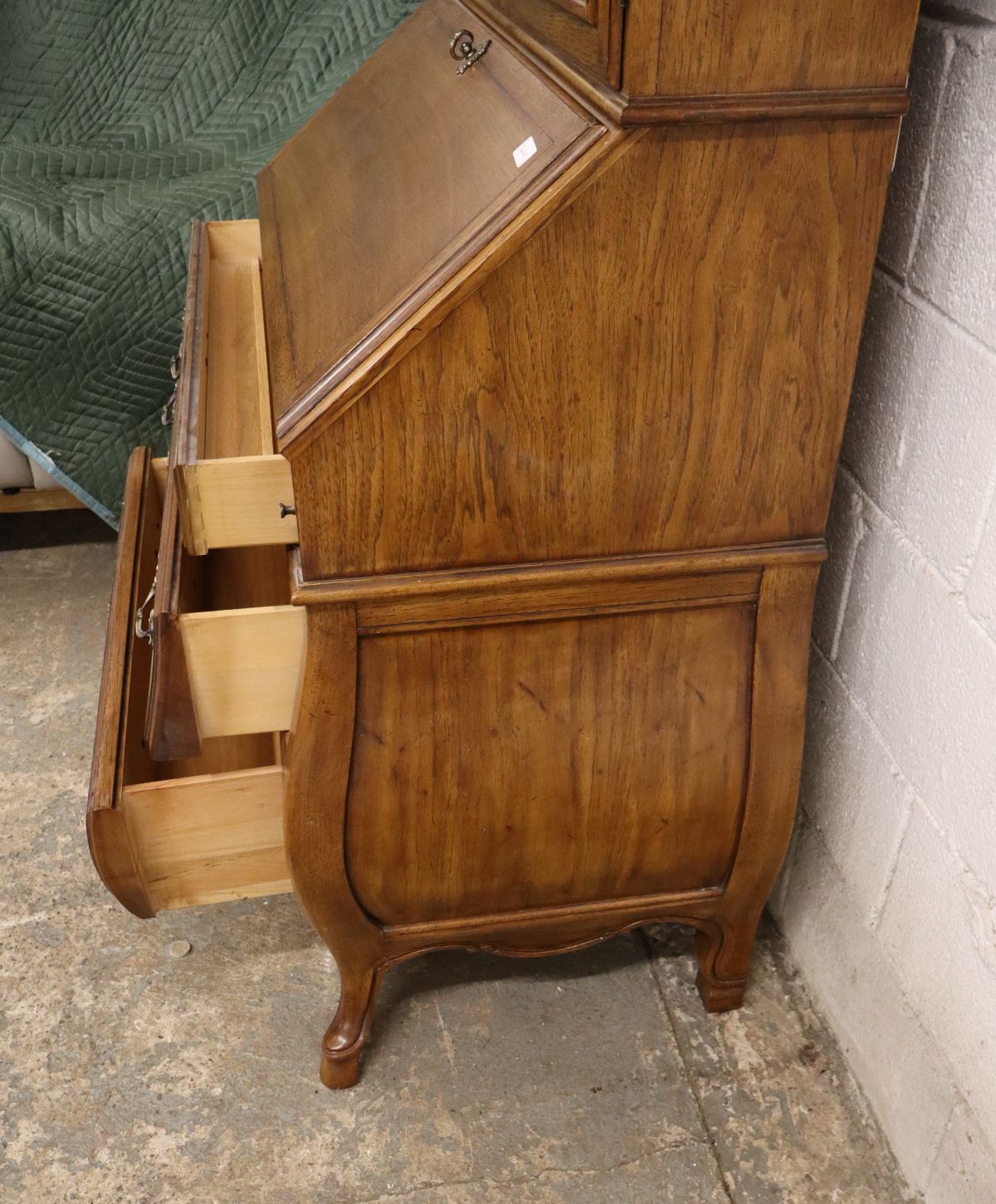 VTG Drexel country FR 2pc leather secretary bookcase
