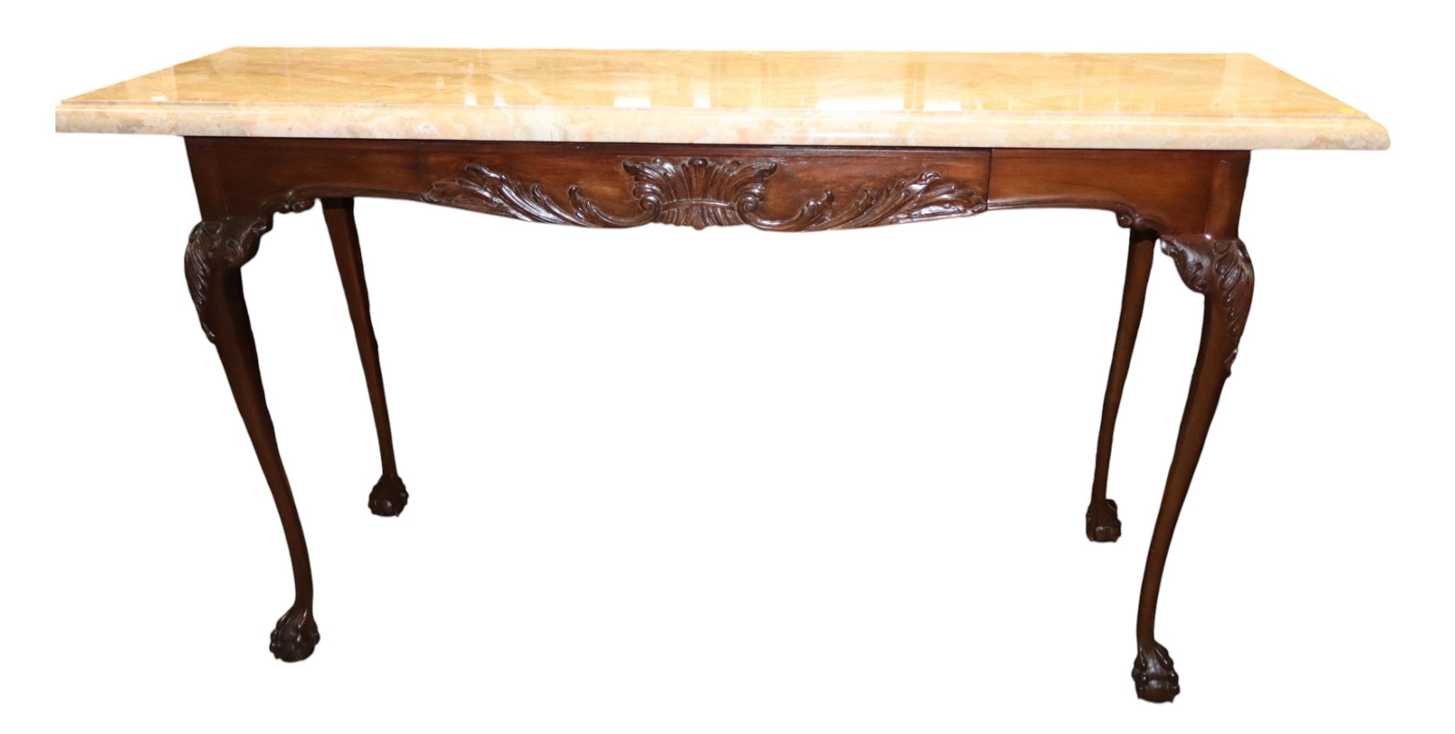 Custom marble top ball claw carved console table