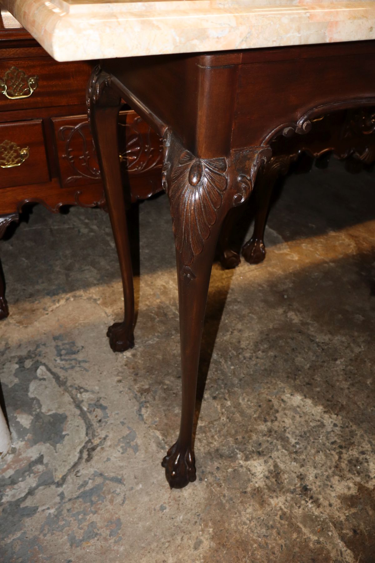 Custom marble top ball claw carved console table