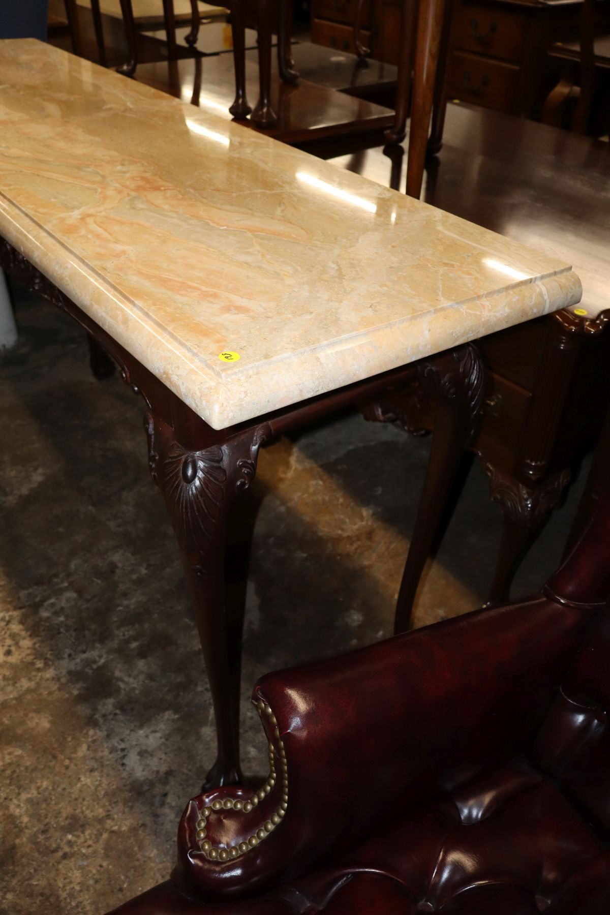 Custom marble top ball claw carved console table