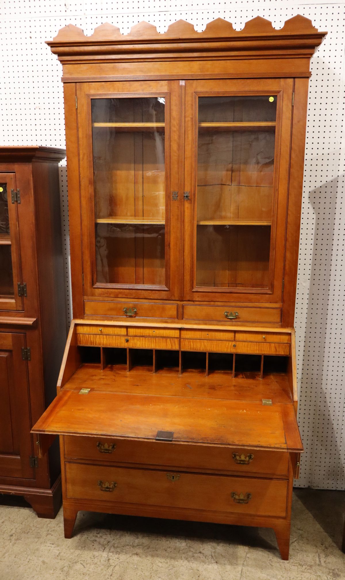 Antique 2pc secretary bookcase w/tiger maple interior