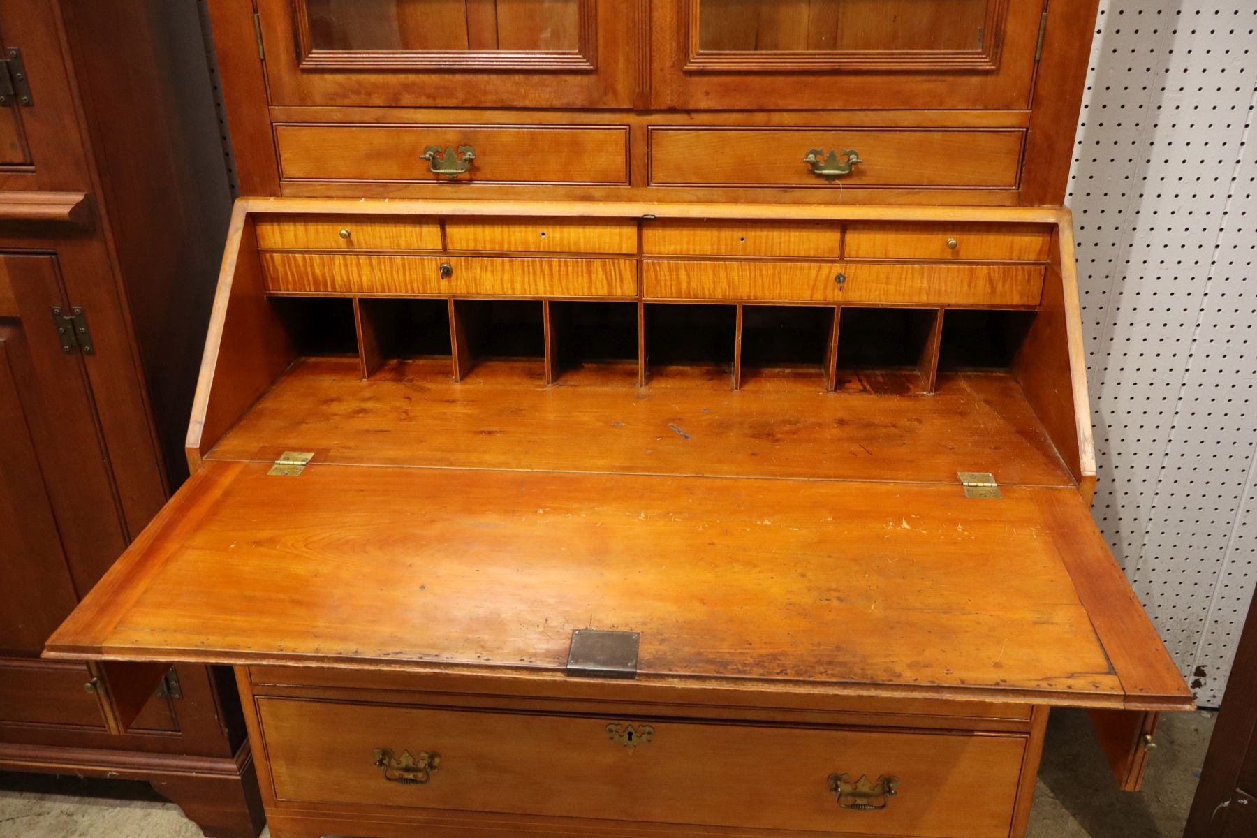 Antique 2pc secretary bookcase w/tiger maple interior