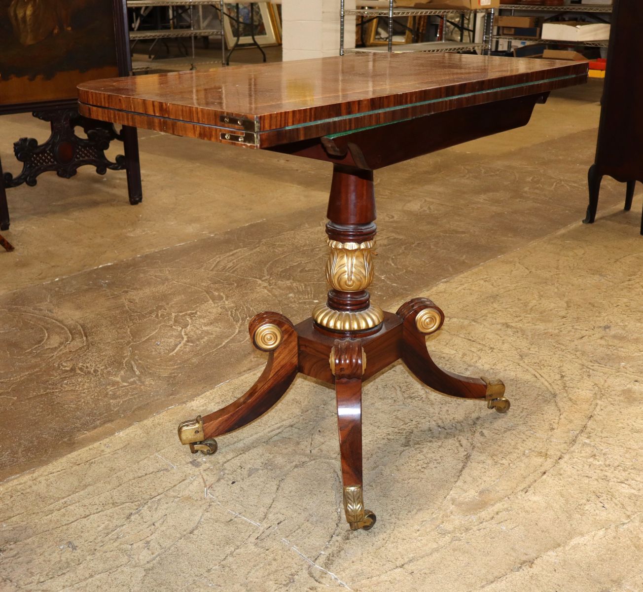 Beau. antique FR empire rswd felt lined game table