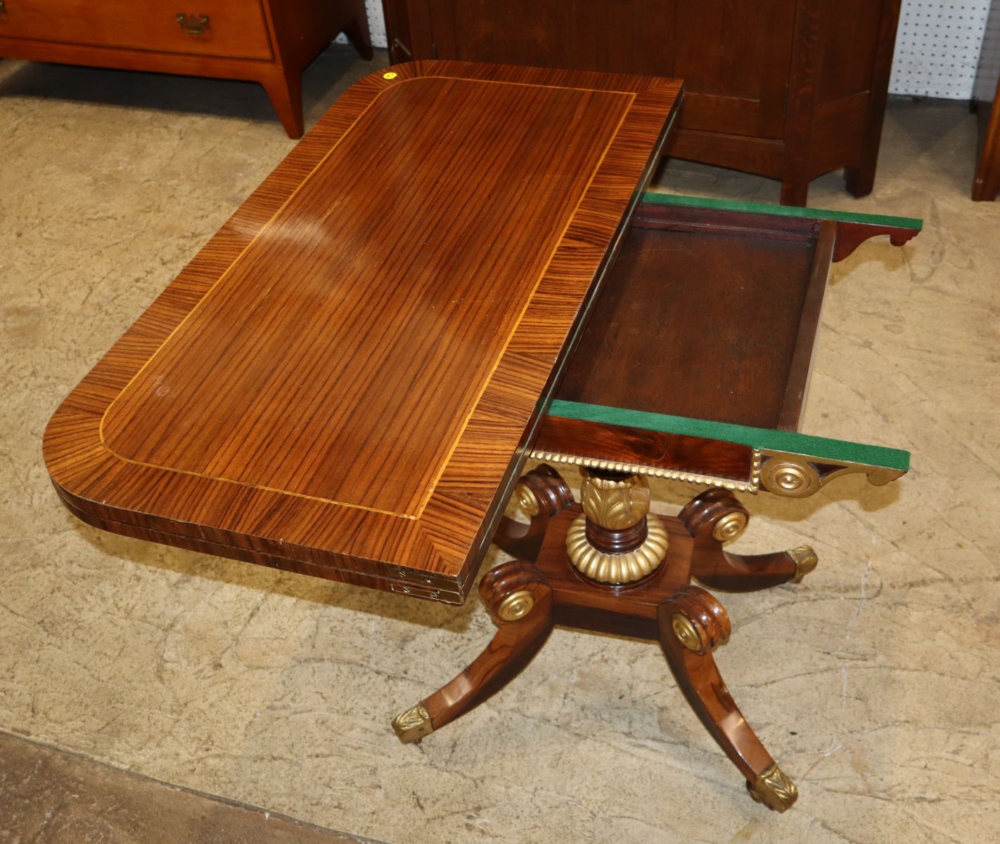 Beau. antique FR empire rswd felt lined game table