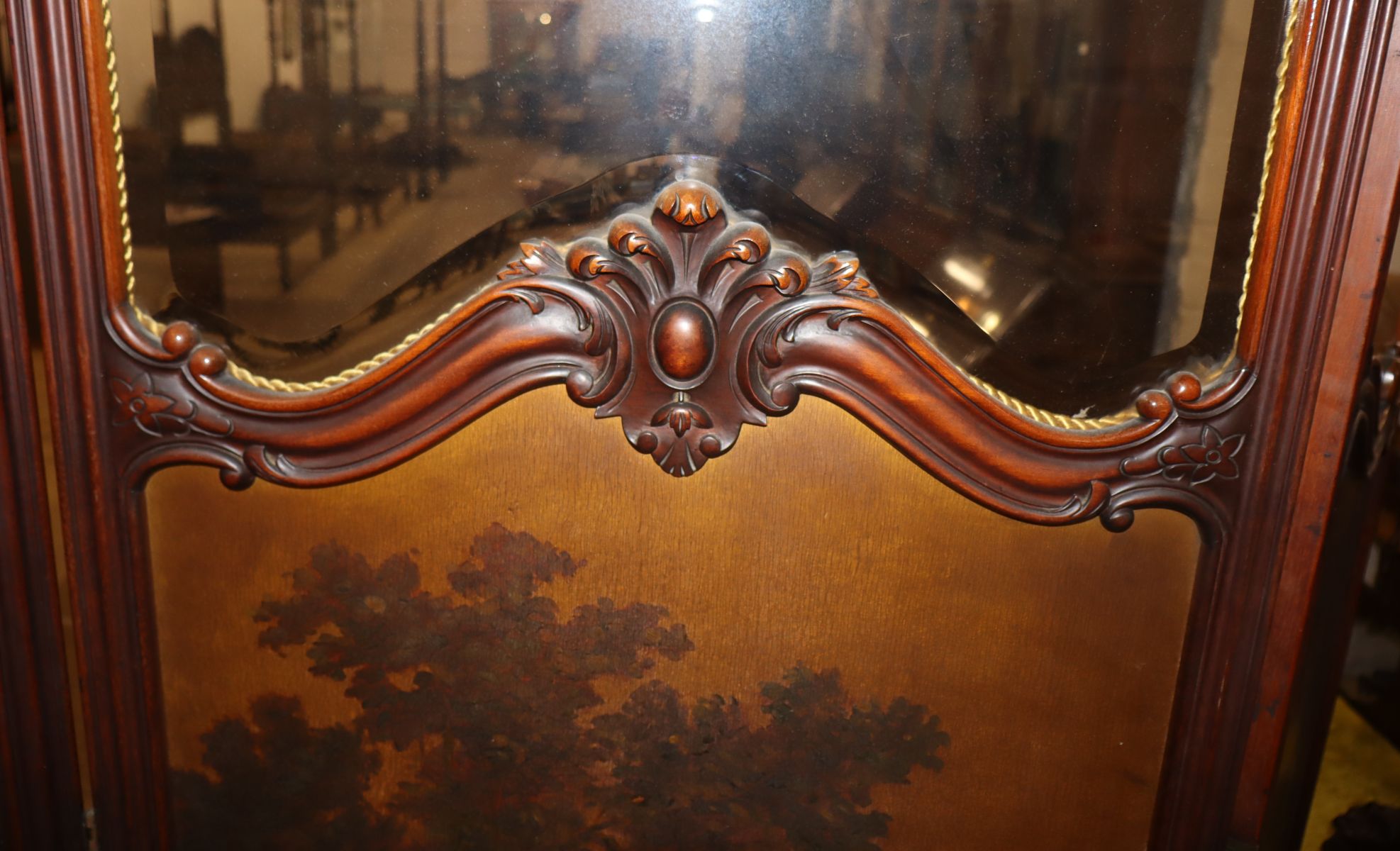 Beau FR 3 section room screen w/orig bevel glass tops