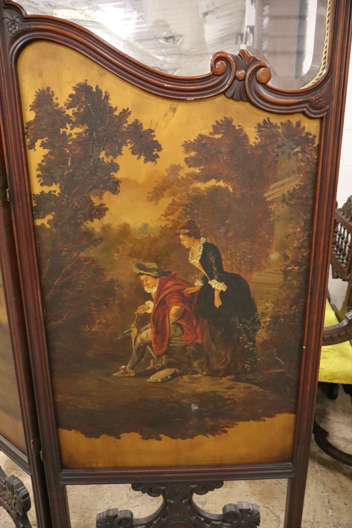 Beau FR 3 section room screen w/orig bevel glass tops