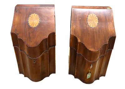Fantastic PR antique mahogany inlaid knife boxes. Fantastic pair of antique mahogany inlaid 