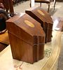 Fantastic PR antique mahogany inlaid knife boxes. Fantastic pair of antique mahogany inlaid Image - 1