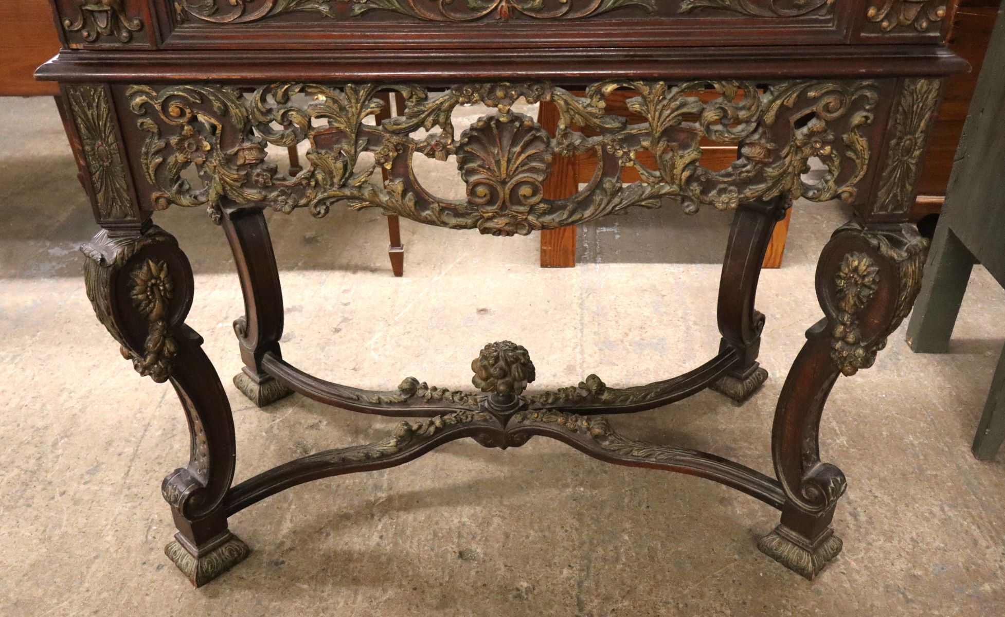 Antique FR highly crvd & orn. figural silver cabinet