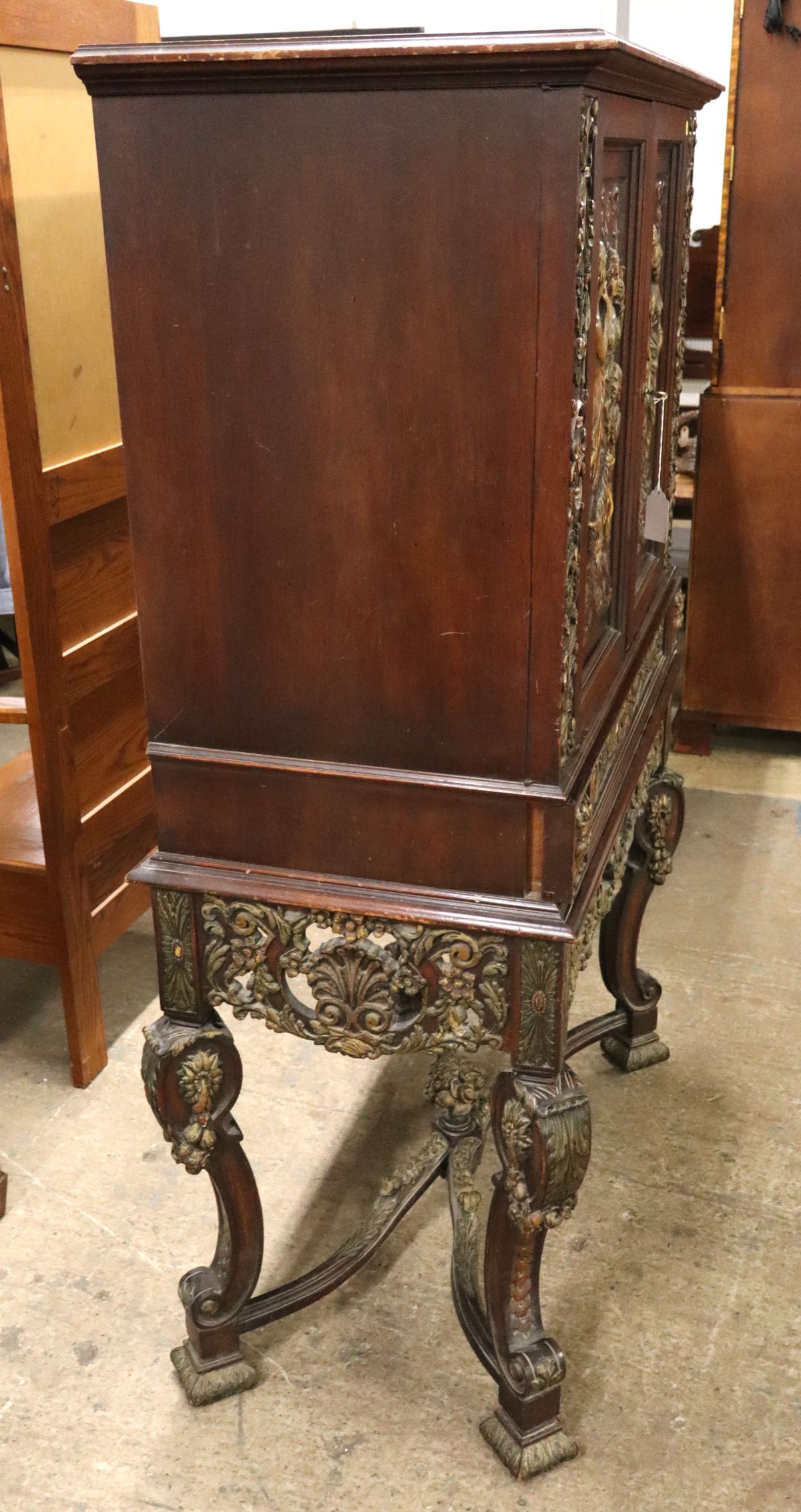 Antique FR highly crvd & orn. figural silver cabinet