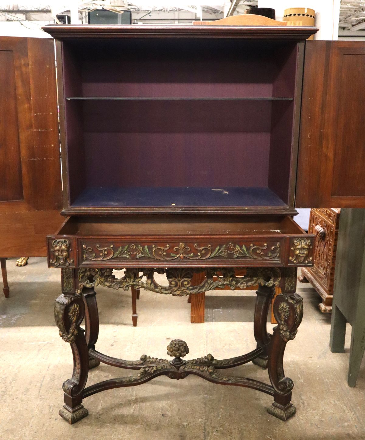 Antique FR highly crvd & orn. figural silver cabinet